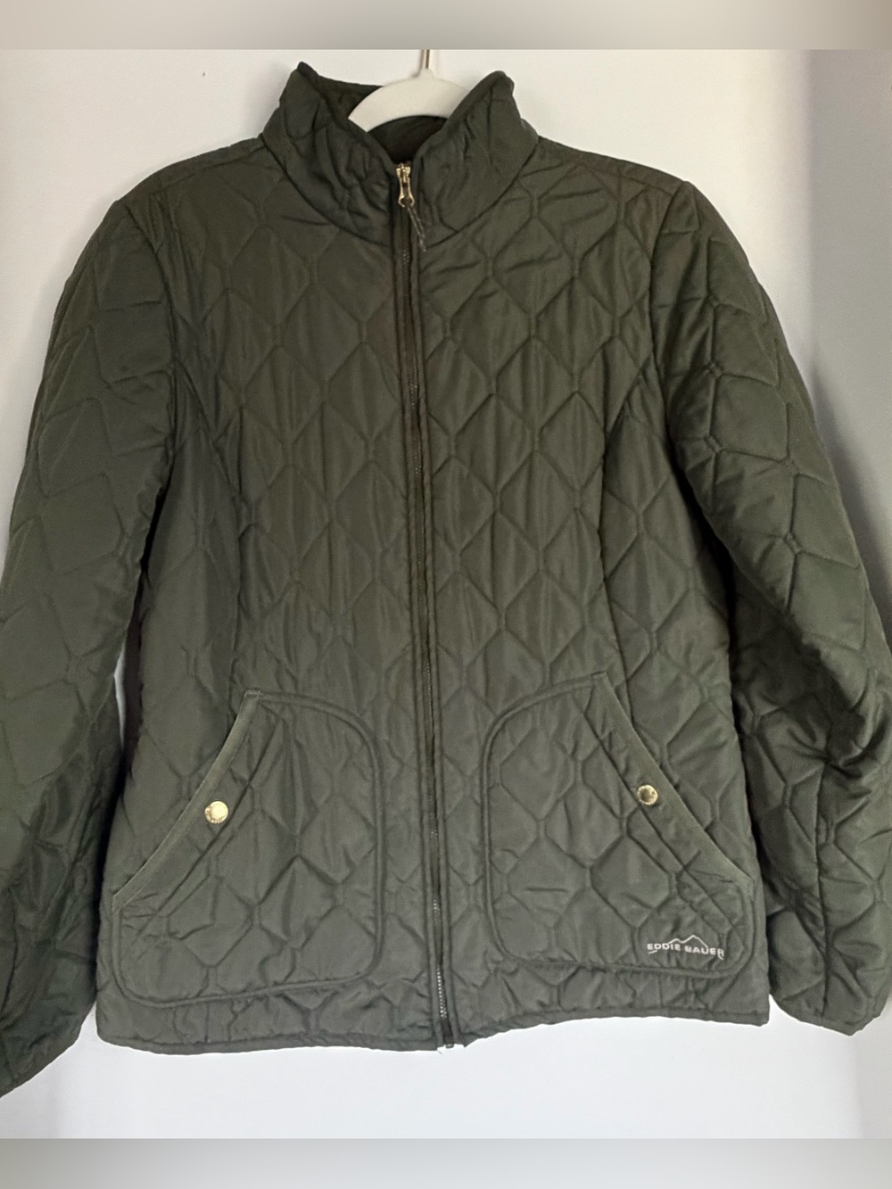 Eddie Bauer Diamond Quilted Zip-up Puffer Jacket in Olive - M